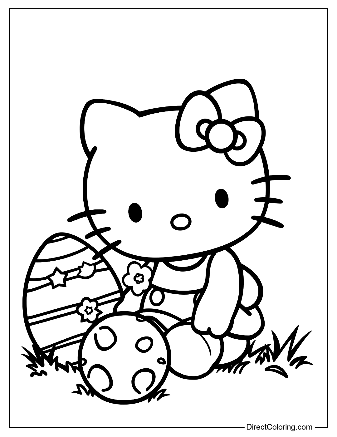 Hello Kitty with Easter Eggs Color Page Free